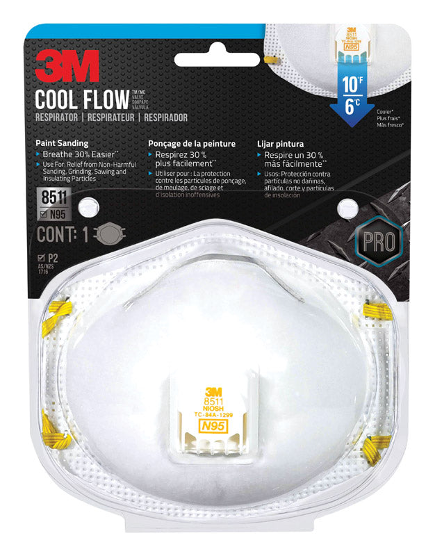 3M N95 Paint Sanding Cup Disposable Respirator Pro-Series Valved White One Size Fits All