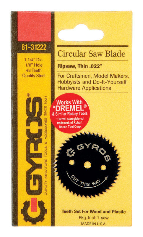 Gyros Tools 1-1/4 in. D X 1/8 in. Ripsaw Steel Circular Saw Blade 48 teeth