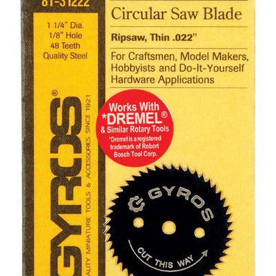 Gyros Tools 1-1/4 in. D X 1/8 in. Ripsaw Steel Circular Saw Blade 48 teeth
