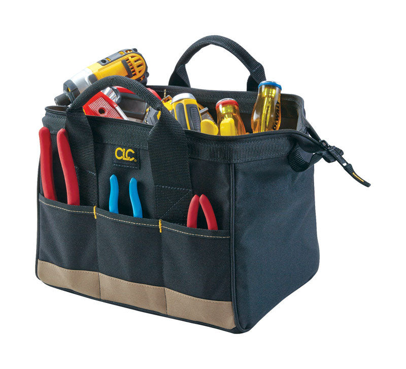 CLC 8.5 in. W X 8 in. H Polyester Tool Bag 14 pocket Black/Tan