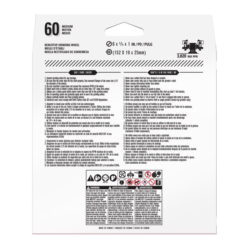 Gator 6 in. D X 1 in. Grinding Wheel