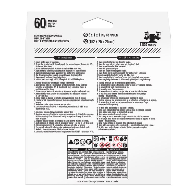 Gator 6 in. D X 1 in. Grinding Wheel