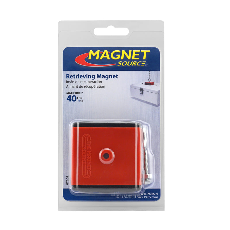 Magnet Source 2.375 in. L X 2.375 in. W Red Retrieving Magnet 40 lb. pull