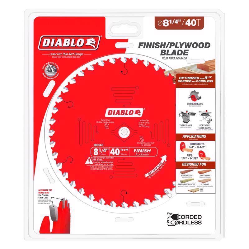 Diablo 8-1/4 in. D X 5/8 in. TiCo Hi-Density Carbide Finishing Saw Blade 40 teeth