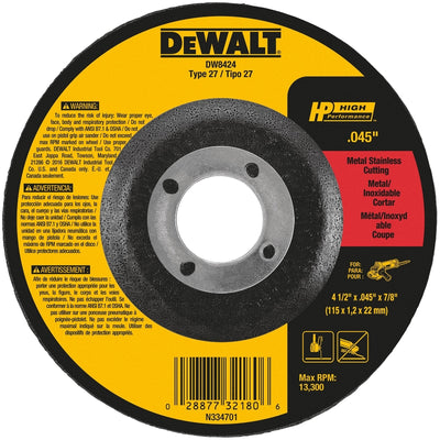 DeWalt High Performance 4-1/2 in. D X 7/8 in. Aluminum Oxide Cut-Off Wheel