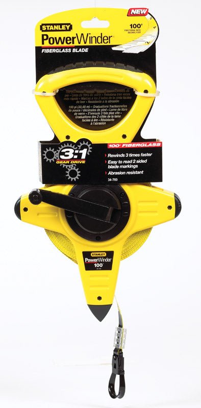 Stanley PowerWinder 100 ft. L X 0.5 in. W Open Reel Fiberglass Long Tape Measure