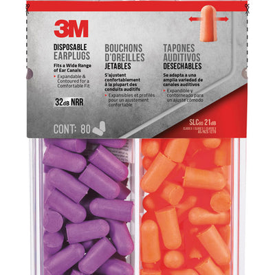 3M 32 dB Soft Foam Earplugs Orange/Purple 80 pk