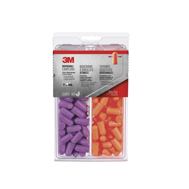 3M 32 dB Soft Foam Earplugs Orange/Purple 80 pk