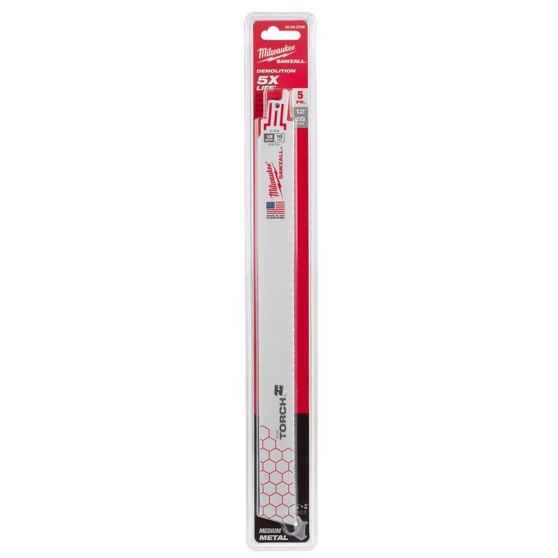 Milwaukee The Torch 12 in. Bi-Metal Reciprocating Saw Blade 18 TPI 5 pk
