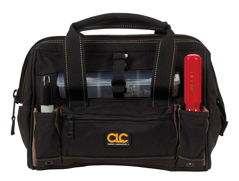 CLC 8 in. W X 9 in. H Polyester Tote Bag with Plastic Tray 21 pocket Black/Tan