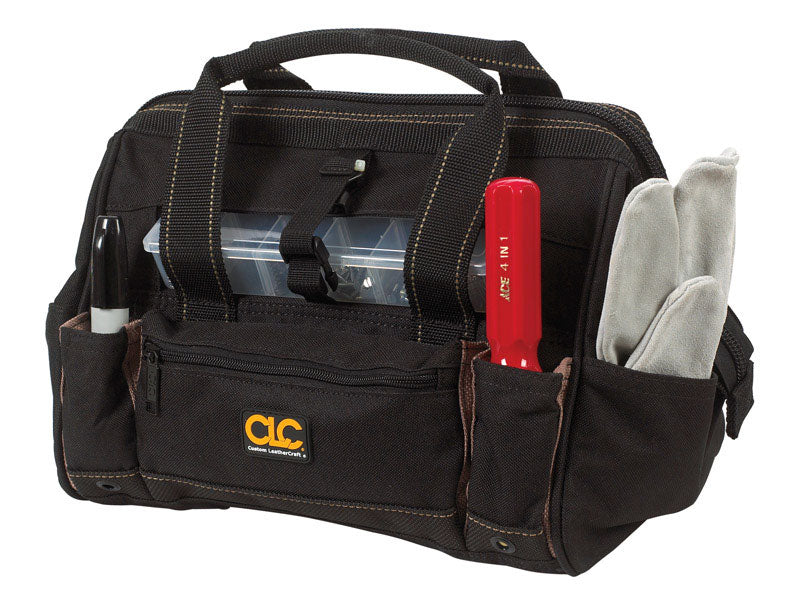 CLC 8 in. W X 9 in. H Polyester Tote Bag with Plastic Tray 21 pocket Black/Tan