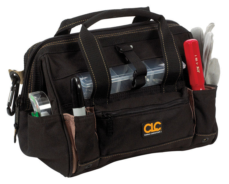 CLC 8 in. W X 9 in. H Polyester Tote Bag with Plastic Tray 21 pocket Black/Tan