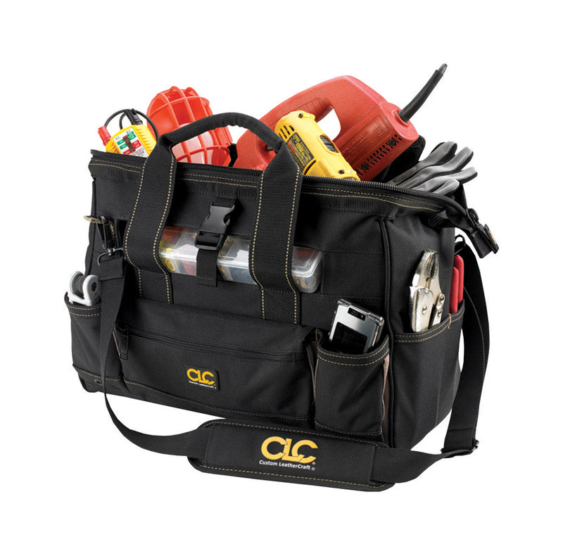CLC 8 in. W X 11 in. H Polyester Tote Bag with Plastic Tray 25 pocket Black/Tan