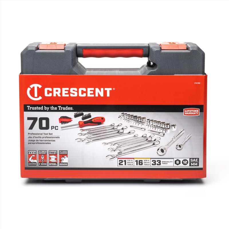 Crescent 3/8 in. drive Metric/SAE 6 and 12 Point Mechanic's Tool Set 70 pc