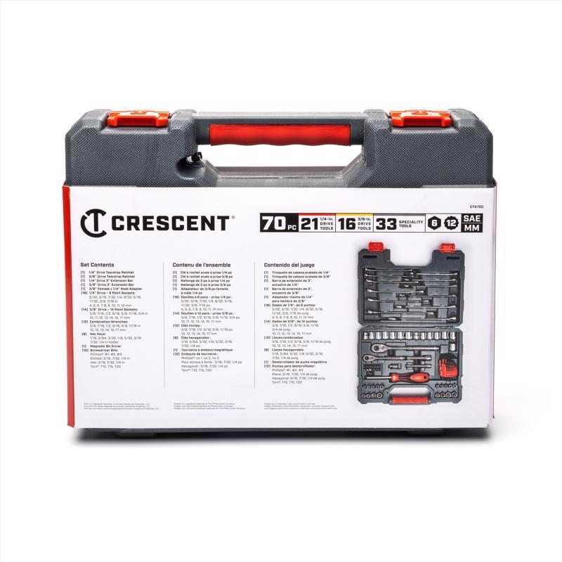 Crescent 3/8 in. drive Metric/SAE 6 and 12 Point Mechanic's Tool Set 70 pc