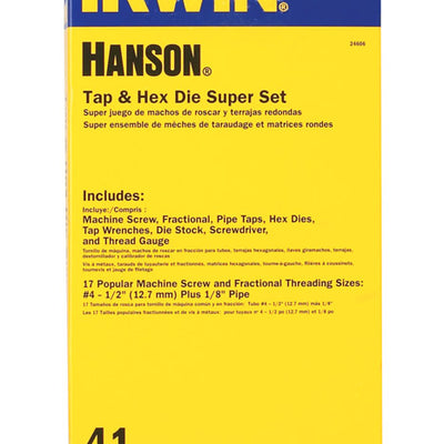 Irwin Hanson High Carbon Steel SAE Hex Tap and Die Set 4-40NC, 6-32NC, 8-32NC, 10-24NC, 10-32NF, 12-