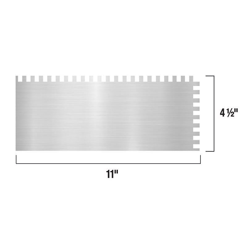 QEP 3.75 in. H X 4.5 in. W X 11 in. L Stainless Steel Square Notch Trowel