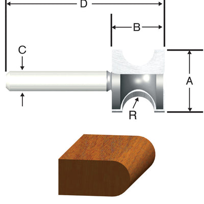 Vermont American 1 in. D X 3/16 in. X 2-1/8 in. L Carbide Tipped Bull Nose Router Bit