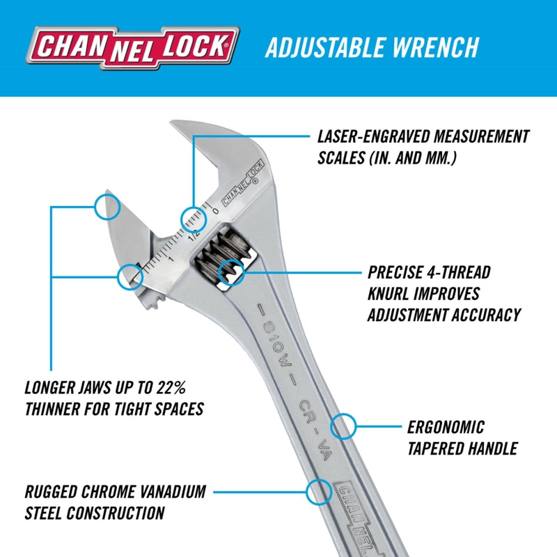 Channellock Metric and SAE Adjustable Wrench 10 in. L
