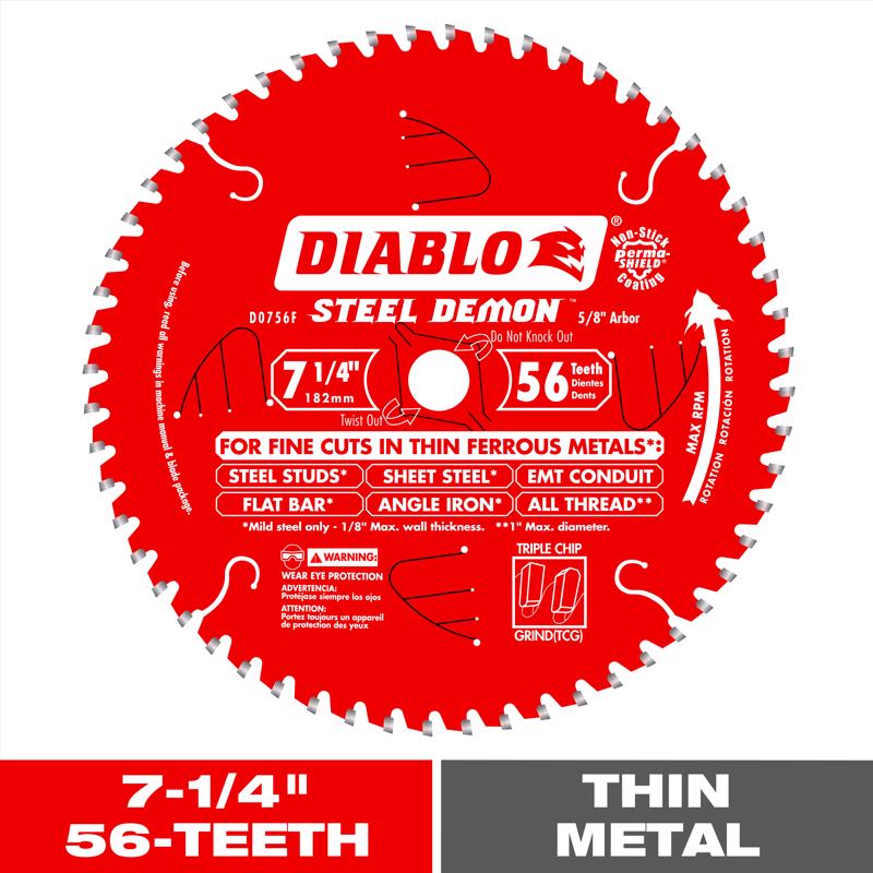 Diablo 7-1/4 in. D X 5/8 in. TiCo Hi-Density Carbide Circular Saw Blade 56 teeth