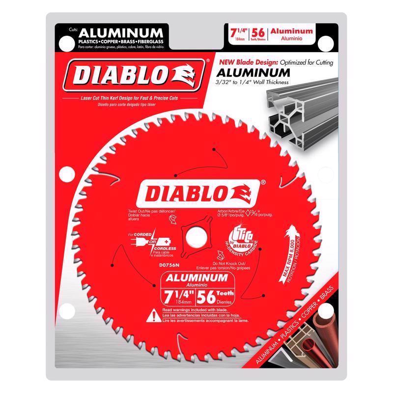 Diablo 7-1/4 in. D X 5/8 in. TiCo Hi-Density Carbide Circular Saw Blade 56 teeth