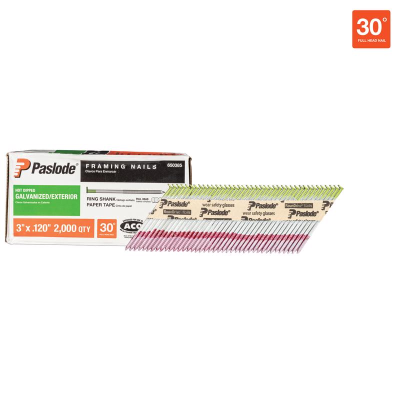 Paslode RounDrive 3 in. L Angled Strip Hot-Dip Galvanized Framing Nails 30 deg 2000 pk