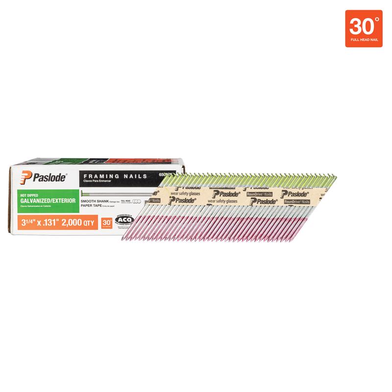 Paslode RounDrive 3-1/4 in. L Angled Strip Hot-Dip Galvanized Framing Nails 30 deg 2000 pk