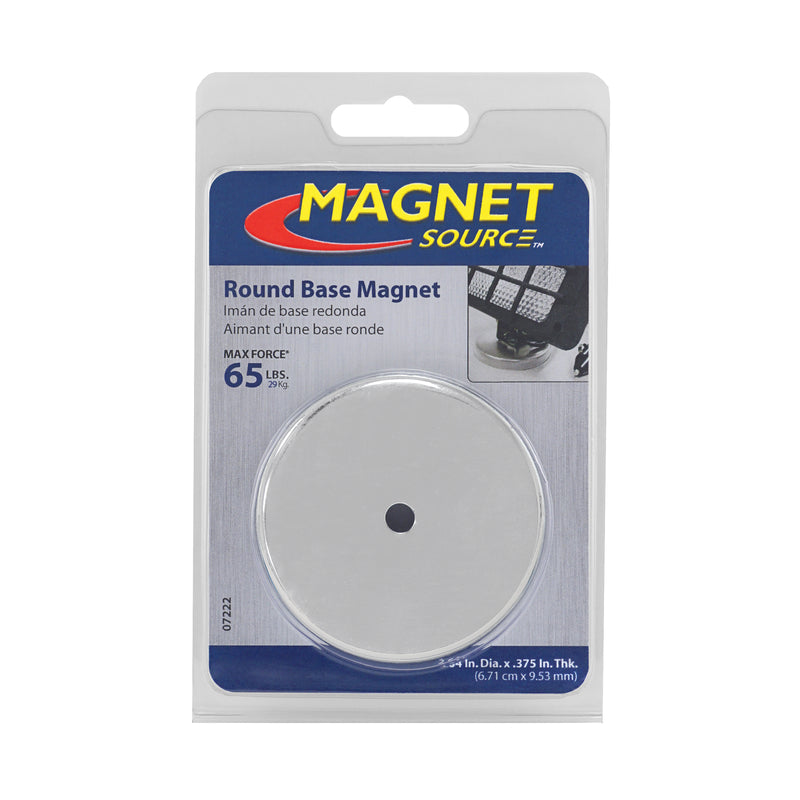 Magnet Source .375 in. L X 2.61 in. W Silver Round Base Magnet 65 lb. pull