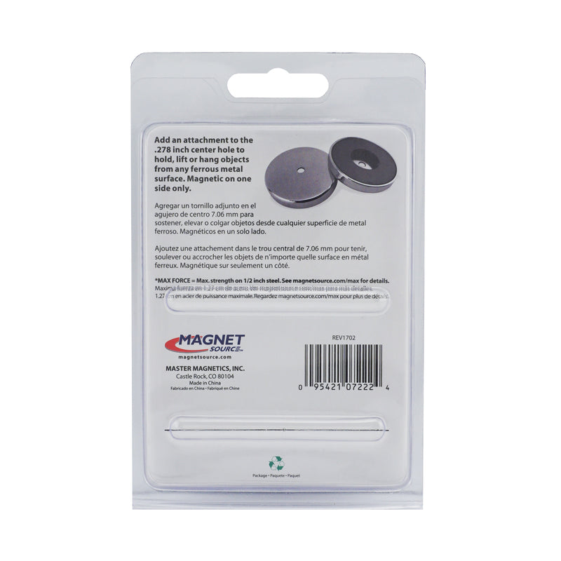 Magnet Source .375 in. L X 2.61 in. W Silver Round Base Magnet 65 lb. pull
