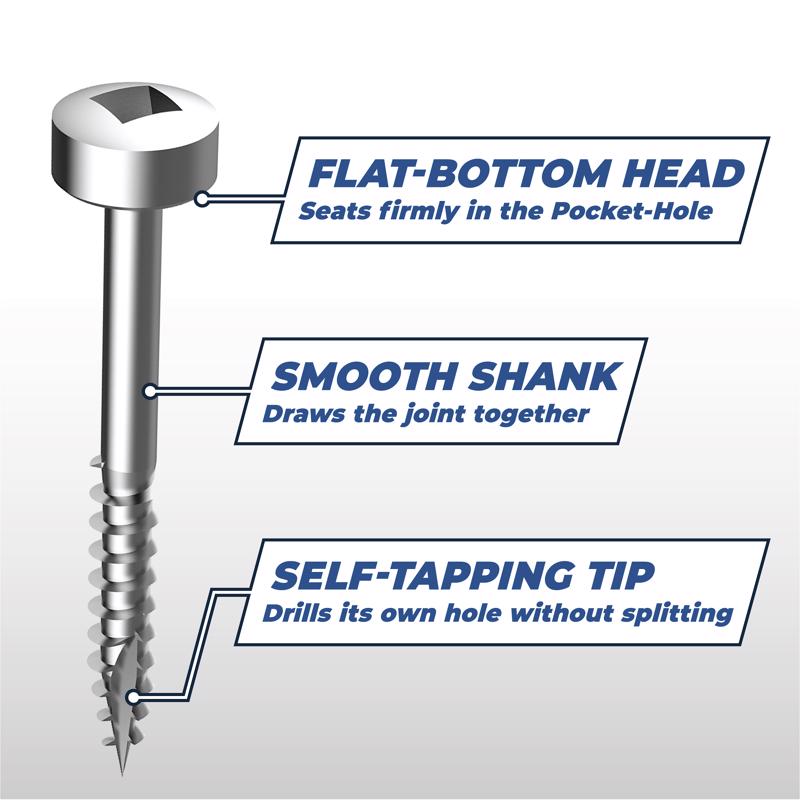 Kreg No. 8 X 1-1/2 in. L Square Zinc-Plated Fine Pocket-Hole Screw 100 pk