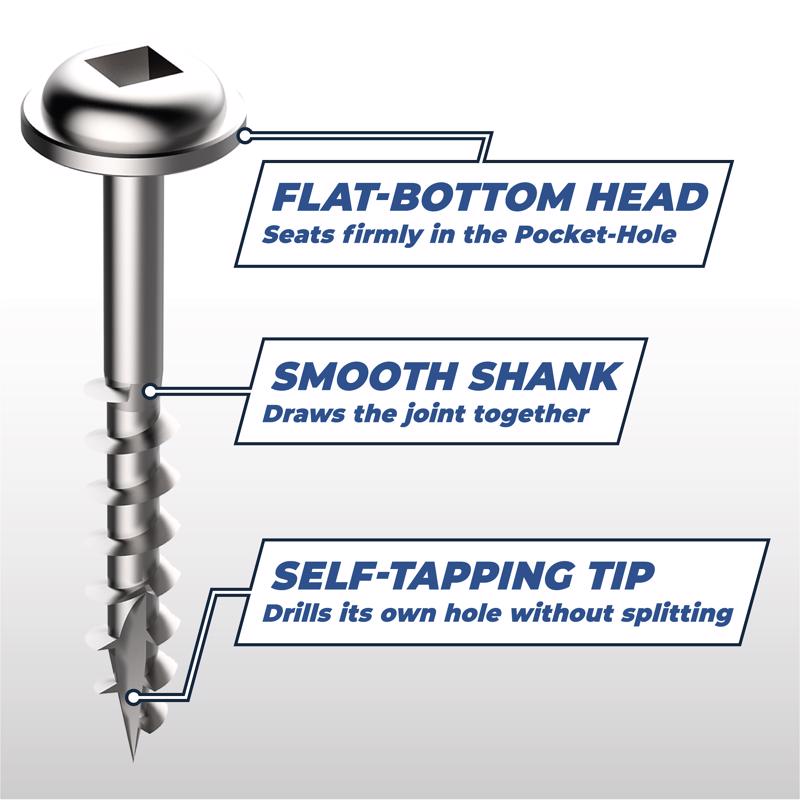 Kreg No. 8 X 1-1/2 in. L Square Zinc-Plated Coarse Pocket-Hole Screw 100 pk