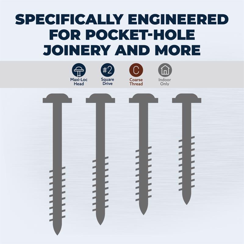 Kreg No. 8 X 2 in. L Square Zinc-Plated Coarse Pocket-Hole Screw 50 pk