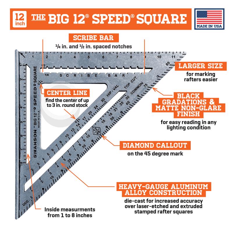 Swanson 12 in. L X 1 in. H Aluminum Big 12 Speed Square