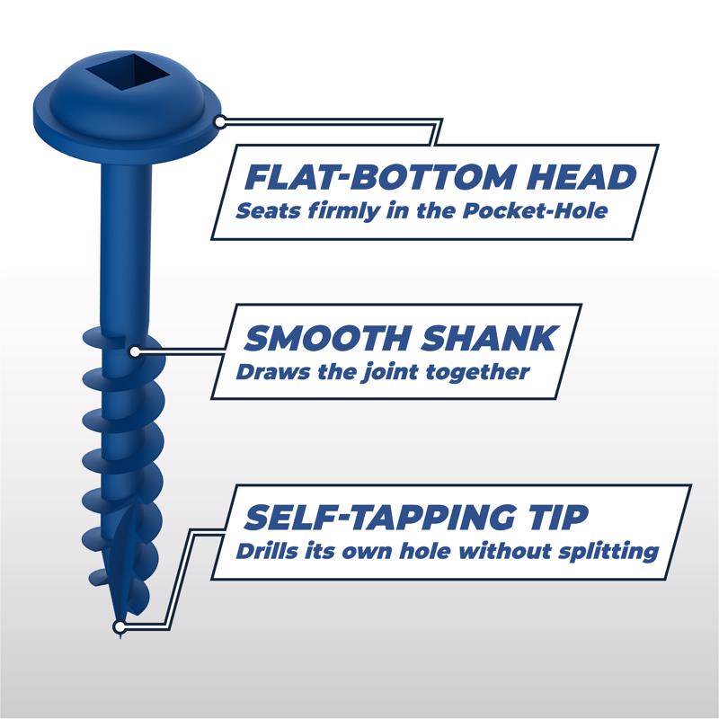Kreg No. 8 X 2-1/2 in. L Square Blue-Kote Coarse Pocket-Hole Screw 250 pk