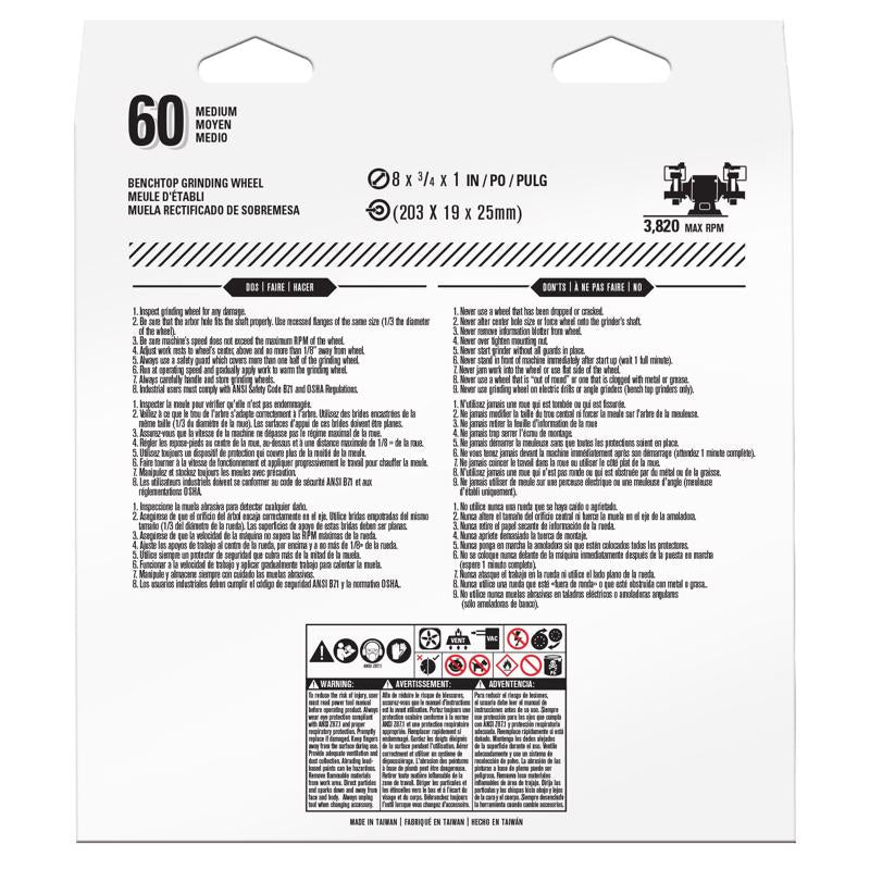 Gator 8 in. D X 1 in. X 1 in. thick Grinding Wheel