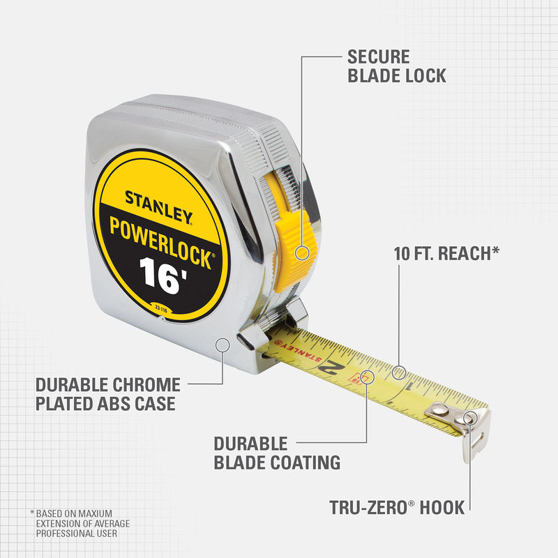 Stanley PowerLock 16 ft. L X 0.75 in. W Compact Tape Measure