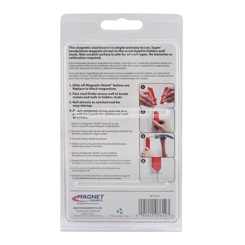 Magnet Source Stud Magnet 07612 4 in. L X 1 in. W Magnetic Stud Finder 1 in.