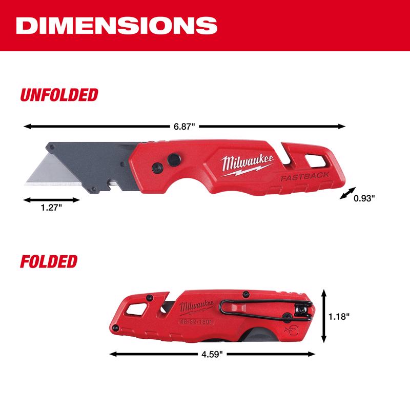 Milwaukee Fastback 7-1/4 in. Press and Flip Folding Utility Knife Red
