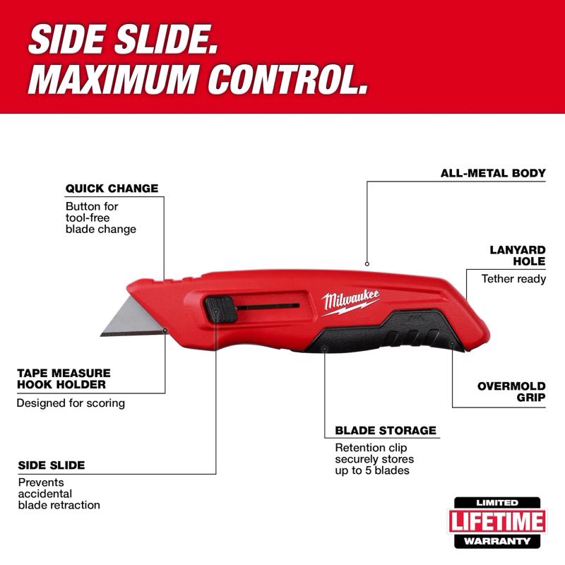 Milwaukee 6.25 in. Side Slide Utility Knife Red