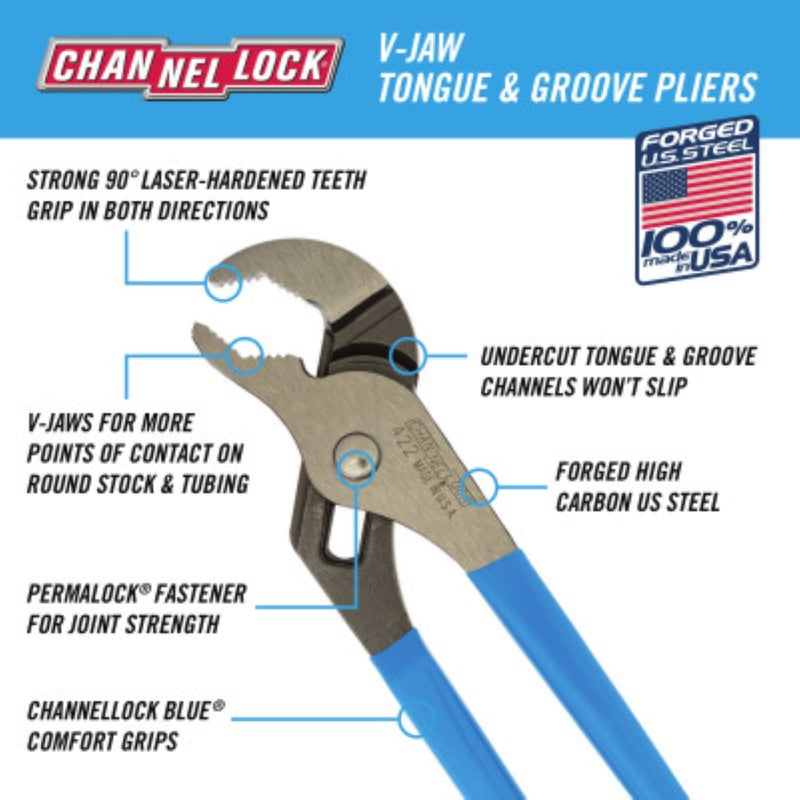 Channellock 9.5 in. Steel V-Jaw Tongue and Groove Pliers