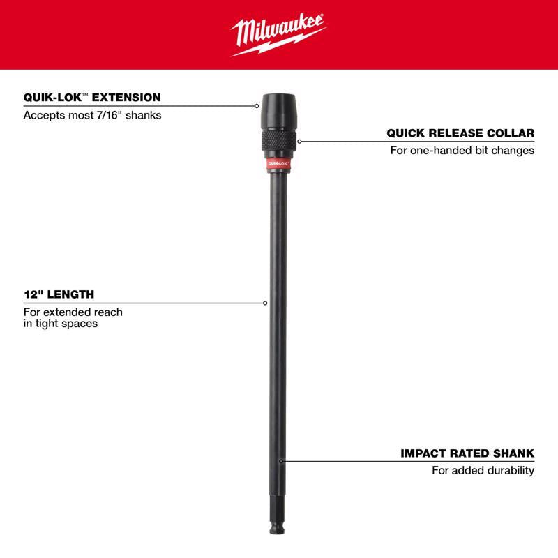 Milwaukee Quik-Lok 12 in. Alloy Steel Drill Bit Extension 7/16 in. Hex Shank