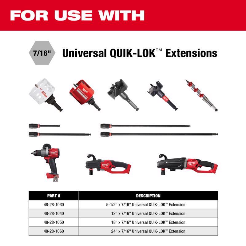 Milwaukee Quik-Lok 12 in. Alloy Steel Drill Bit Extension 7/16 in. Hex Shank