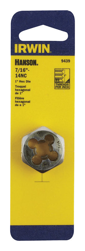 Irwin Hanson High Carbon Steel SAE Hexagon Die 7/16 in.