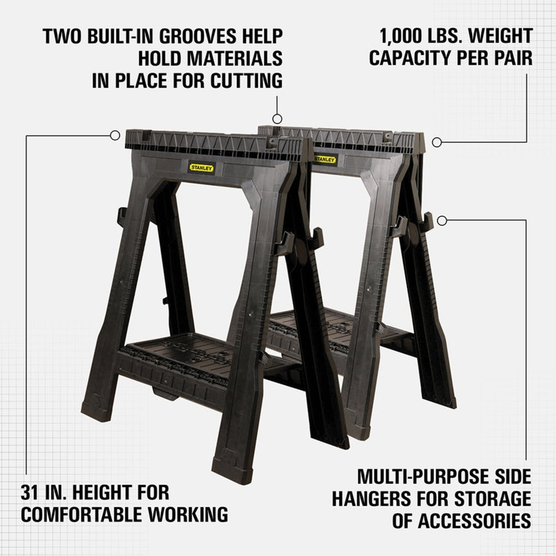 Stanley 33 in. H X 27 in. W X 4 in. D Folding Sawhorse 1000 lb. cap. 2 pc