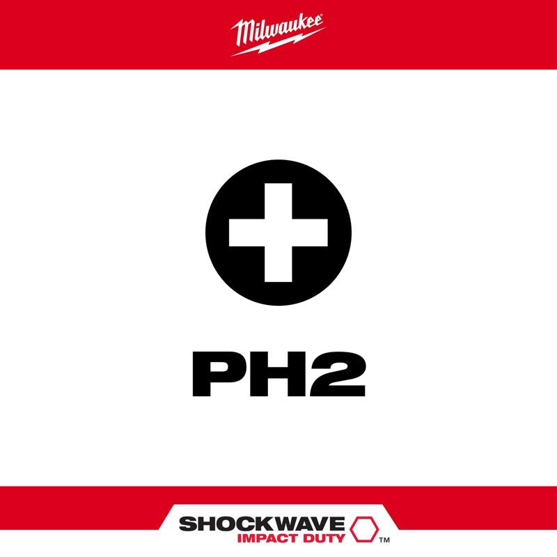 Milwaukee Shockwave Phillips #2 X 1 in. L Screwdriver Bit Steel 5 pk
