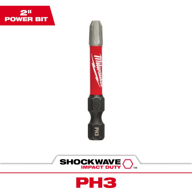 Milwaukee Shockwave Phillips #3 X 2 in. L Screwdriver Bit Steel