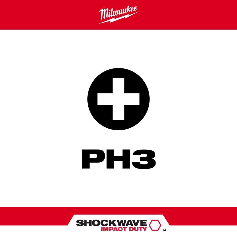Milwaukee Shockwave Phillips #3 X 2 in. L Screwdriver Bit Steel