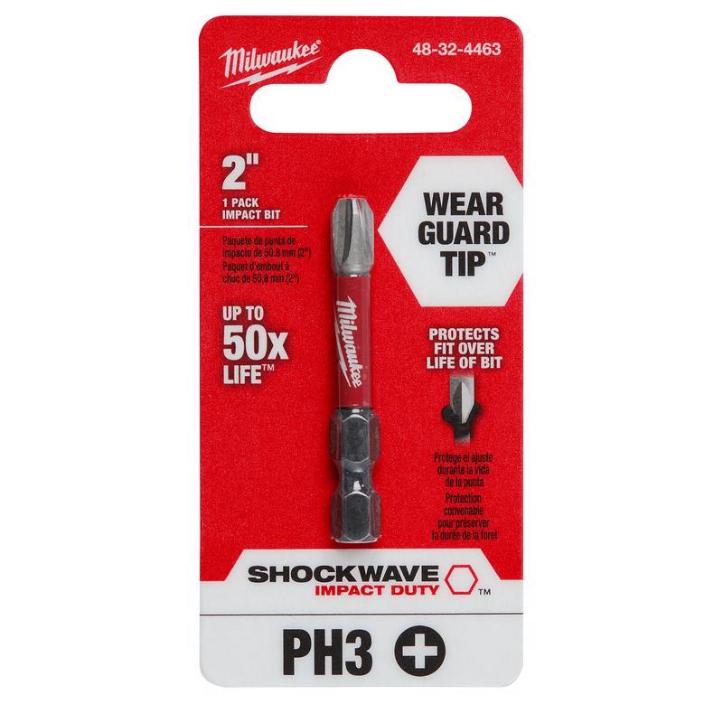 Milwaukee Shockwave Phillips #3 X 2 in. L Screwdriver Bit Steel