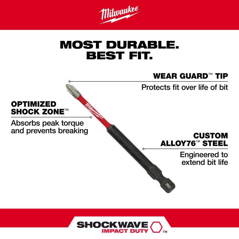 Milwaukee Shockwave Phillips #2 X 3-1/2 in. L Impact Power Bit Steel