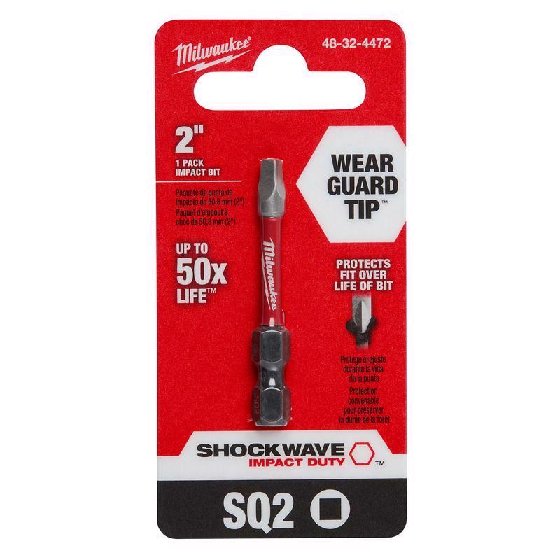 Milwaukee Shockwave Square #2 X 2 in. L Screwdriver Bit Steel